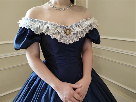 Robe Second Empire 1850 1860 XXS Au 3XL En Taffetas Bleu Nuit Etsy