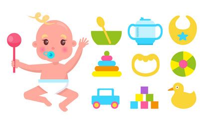 Baby Holding Rattle Vector Images Over