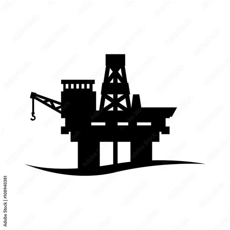 Vector Black Oil Platform Icon On White Background Oil Offshore