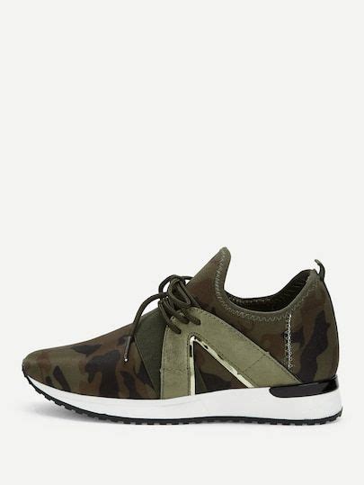 Camouflage Print Lace Up Sneakers Sneakers Womens Shoes Sneakers