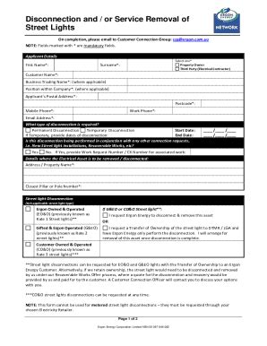 Fillable Online Disconnection And Or Service Removal Of Street Lights