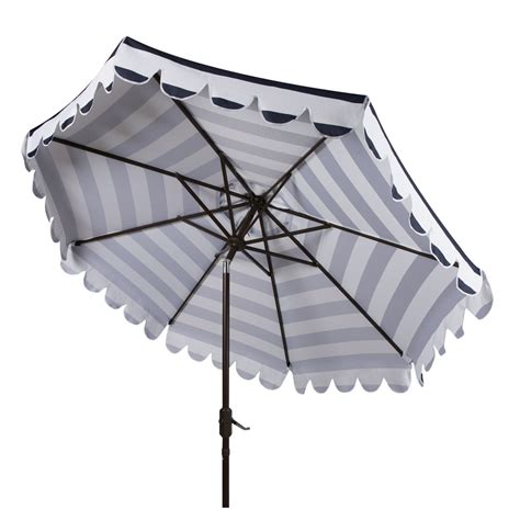 Safavieh Maui 9 Market Crank Striped Tilt Patio Umbrella Navywhite