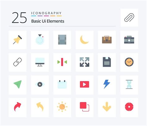 Paquete de íconos basic ui elements 25 flat color que incluye case bag