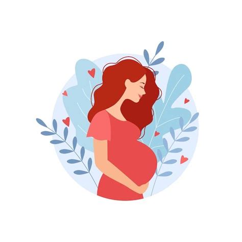 Premium Vector Happy Pregnant Woman Holds Her Belly Decorated