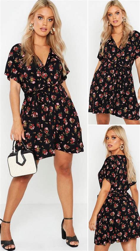 Plus Floral Tie Waist Wrap Tea Dress Tea Dress Simple Dresses