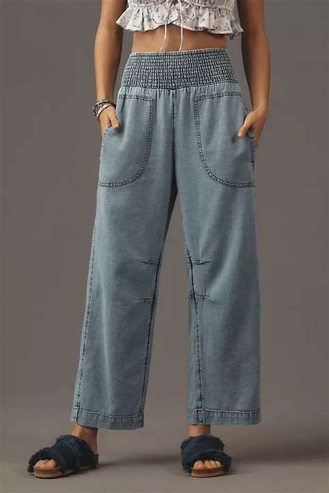 The Reese Smocked Pull On Barrel Pants Denim Edition Anthropologie