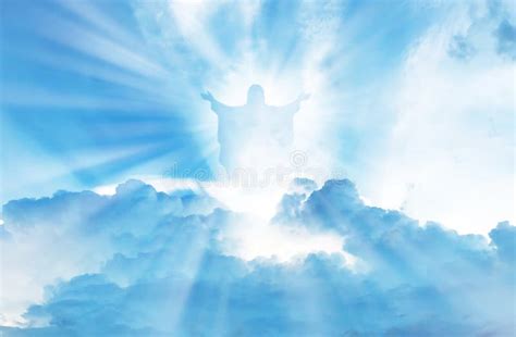 Jesus Christ in the Clouds of Heaven Blue Sky Background Stock Image ...