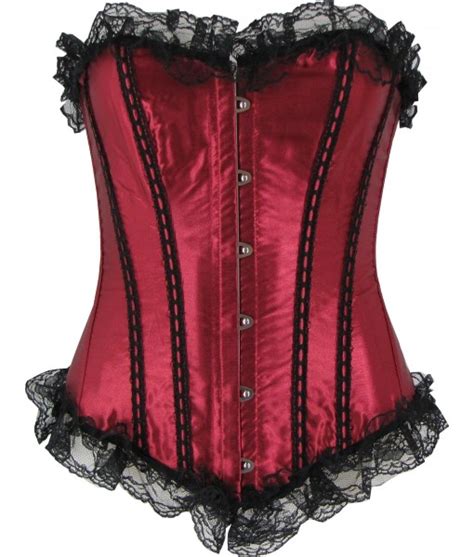 Red Satin Corset With Black Lace Trim Discreet Tiger