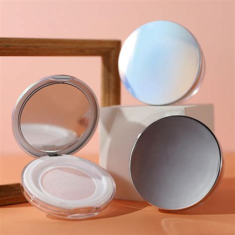 Plastic Loose Powder Compact Container With Mirror And Elasticated Net