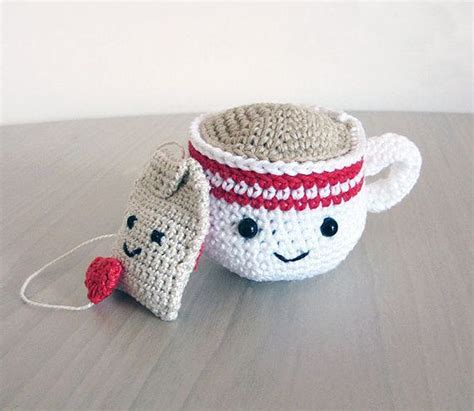 Handmade Crochet Amigurumi Play Food Tea Cup And Tea Bag T Set