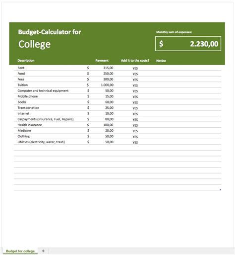 budget planner  college students