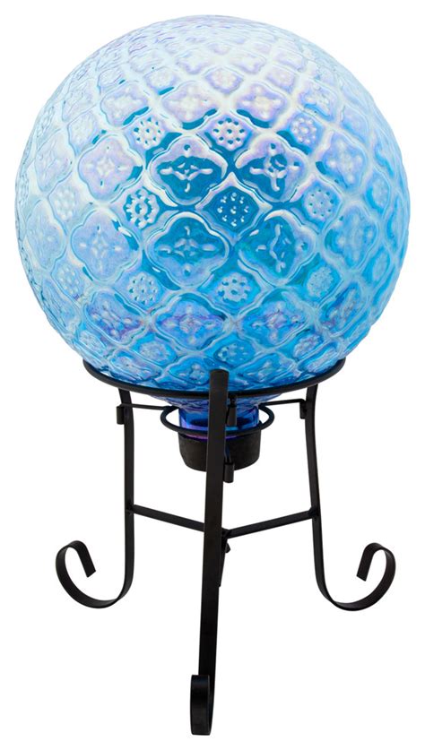 Garden Decor Embossed Glass Gazing Ball With Metal Stand 10 Blue