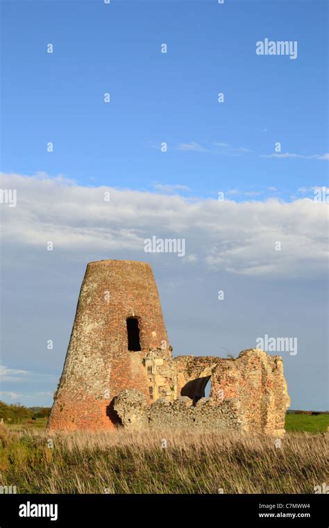 Ruins Of St Benets Abbey And Windmill Beside The River Bure On The