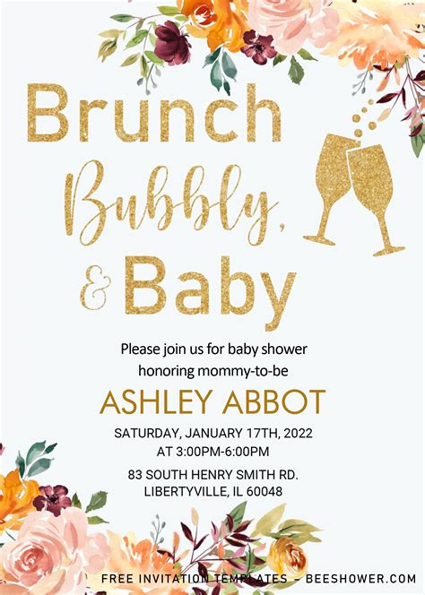 Brunch n Bubbly – F | FREE Printable Baby Shower Invitations Templates