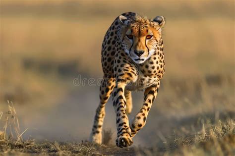 A Cheetah in Mid Stride Muscles Tensed and Focused on Its Prey Stock ...