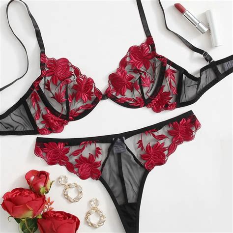 Sensual Secrets Sexy Lingerie Set Floral Embroidery Underwear With