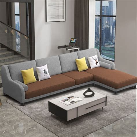 BRAXTON Hitomi RHS 6 Seater L Shape Sofa Set For Living Room Grey