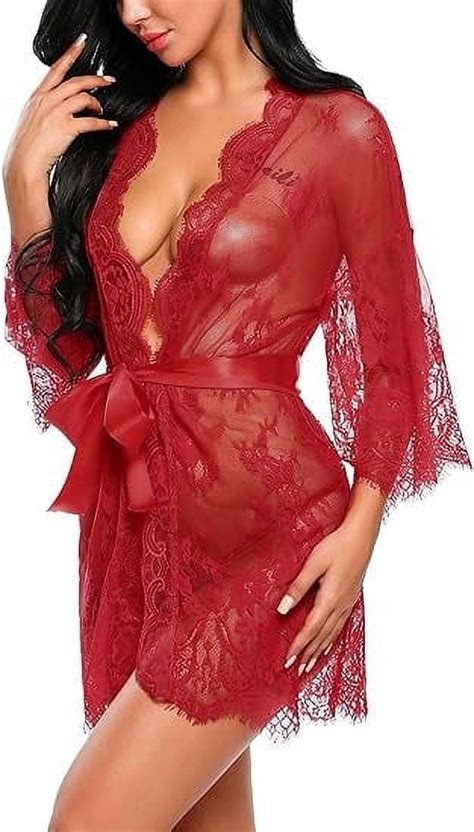 SkyAuks Women S Babydoll Lingerie Eyelash Nightgown Dress Red M