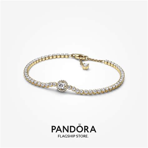 Pandora 14k Gold Plated Sparkling Halo Tennis Bracelet Shopee Malaysia