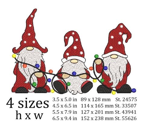 Christmas Gnomes Embroidery Design Winter Gnomes Sizes Etsy