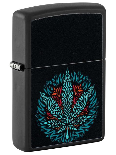 Zippo Lighter Weed Leaf Black Light Black Matte 48535 Lucas Lighters