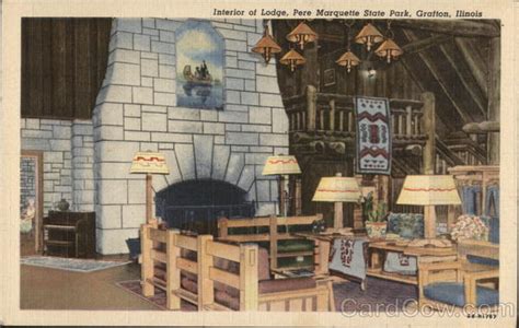 Interior Of Lodge Pere Marquette State Park Grafton Il Postcard