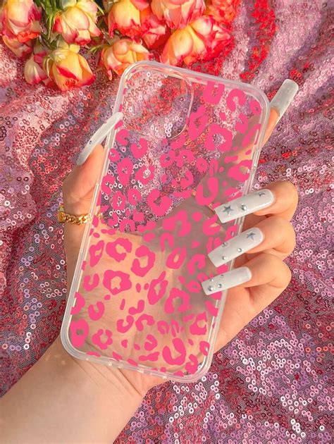 Funda de teléfono transparente con estampado de leopardo rosa y