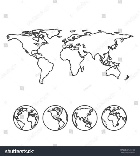 Gray Outline Map World Globe Icons Stock Vector (Royalty Free ...