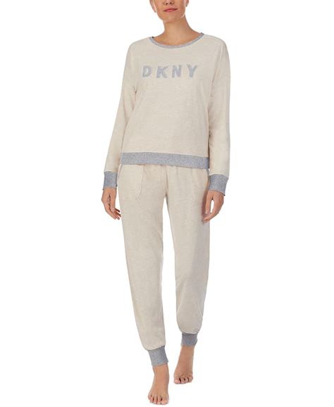 Dkny Embroidered Logo Top And Jogger Pants Pajamas Set Macys