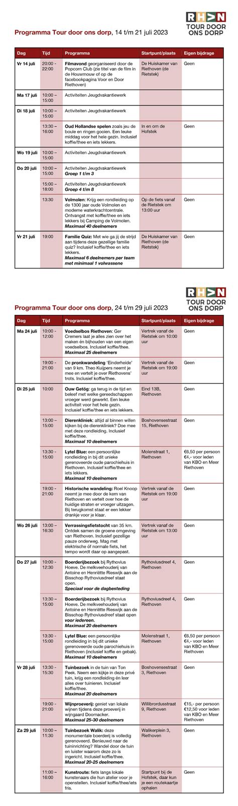 Zomerprogramma Riethoven Meer Riethoven