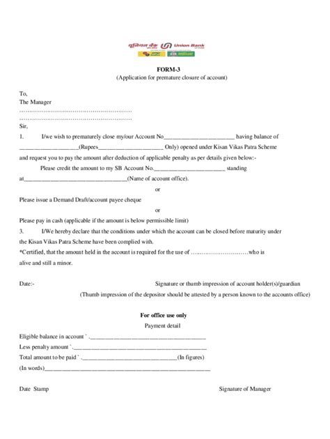 Fillable Online FORM 3 Application For Premature Closure Of Account