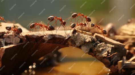 Premium Photo | Team of ants constructing bridge