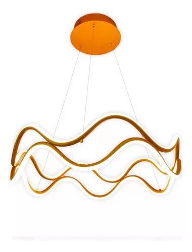 Lustre Pendente Moderno De Led Redondo Dourado Ondas Parcelamento Sem