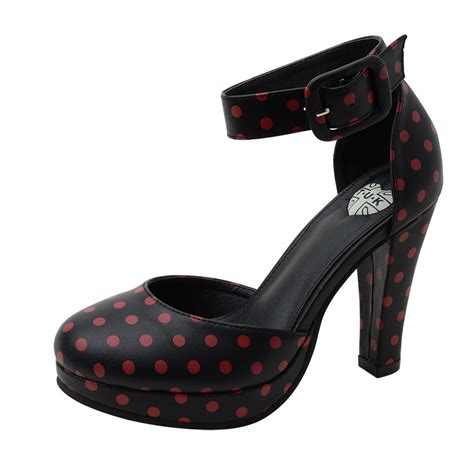 Black Polka Dot Starlet Heel Heels Ankle Strap Pumps Platform Shoes