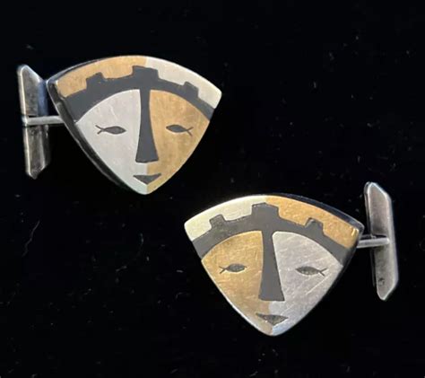 Vintage Los Castillo Taxco Mask Cuff Links Mexico Sterling Silver