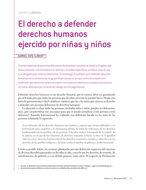 El derecho a defender derechos humanos ejercido por niñas y niños