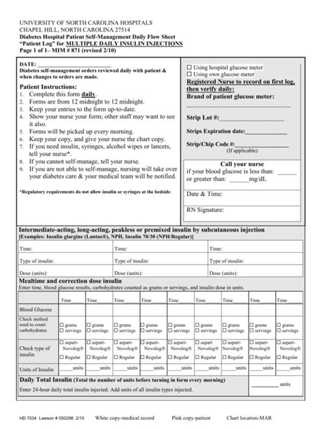 871 Diabetes Self Management Log For Mdi