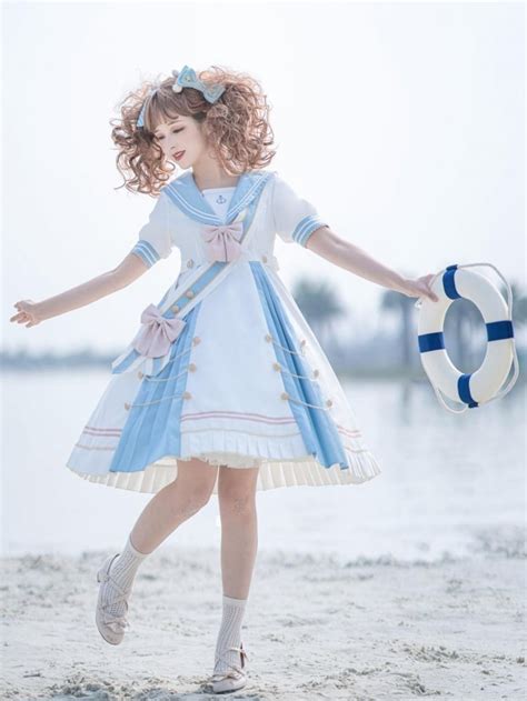 Sea Breeze Light Blue Sailor Collar One Piece High Waist Sweet Dress