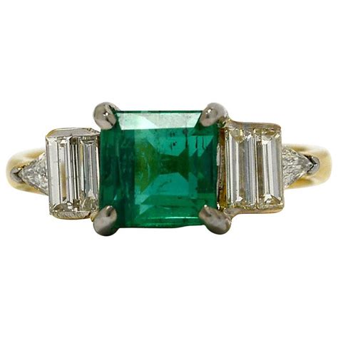 Emerald Diamond Art Deco Vintage Engagement Ring 2 Tone 18K White ...