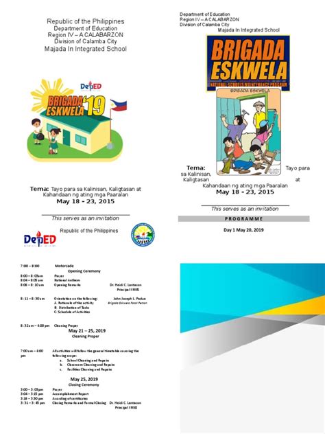 Brigada Eskwela 2019 Program Of Activities Pdf Philippines