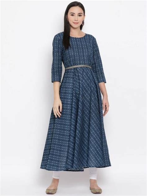 Buy Span Women Blue Printed Pure Cotton Anarkali Kurta Online At Best