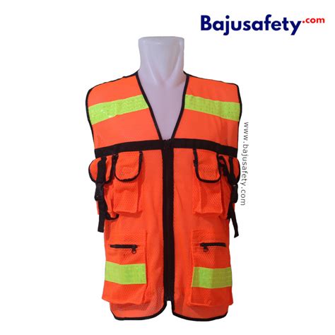 rompi safety jaring oranye orange  kantong wearpack baju
