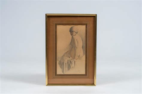 Bid Now Armand Rassenfosse Nude Seated Lady Mixed Media