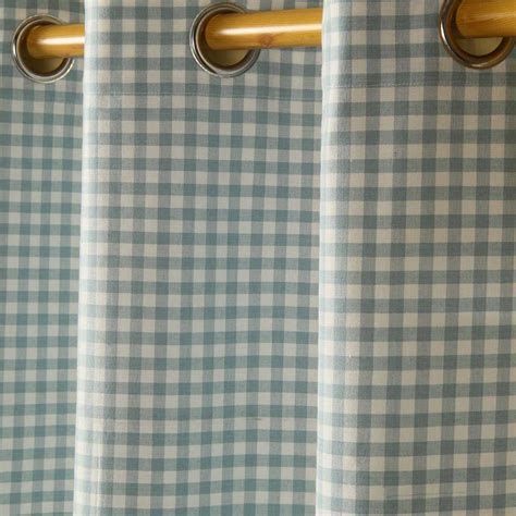 Cotton Gingham Check Blue Ready Made Eyelet Curtains