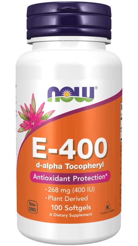 NOW Vitamin E 400 D Alpha Tocopheryl 100 Softgels