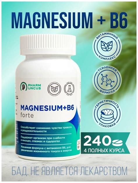 Магний В6, MAGNESiUM+B6 форте, табл 500 мг №240 для нервной системы ...