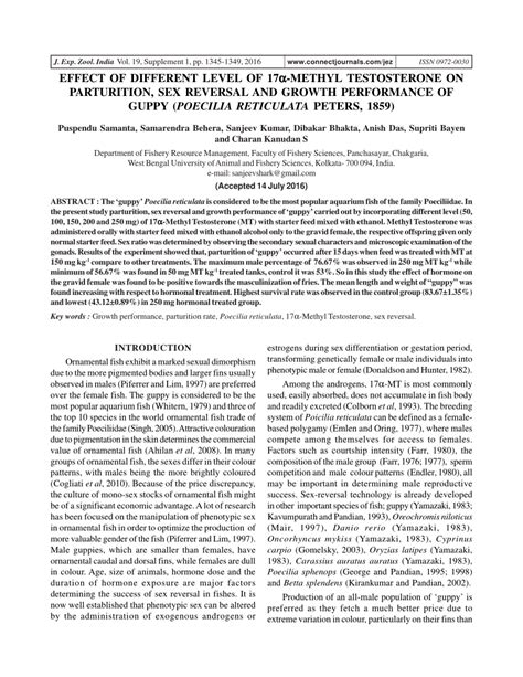 PDF EFFECT OF DIFFERENT LEVEL OF 17 METHYL TESTOSTERONE ON PARTURITION SEX REVERSAL AND