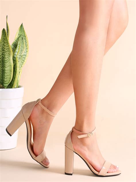 Nude Patent Leather Open Toe Ankle Strap Heeled Sandals Ankle Strap Sandals Heels Heels