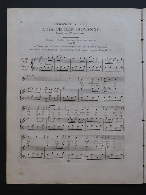 MOZART W A Don Juan No 6 Aria Chant Piano Ca1800 Da MOZART W A Don