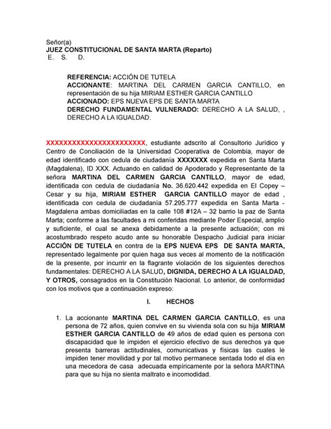 Tutela CASO LA PAZ Estudiante LUIS Ovalle Señor a JUEZ